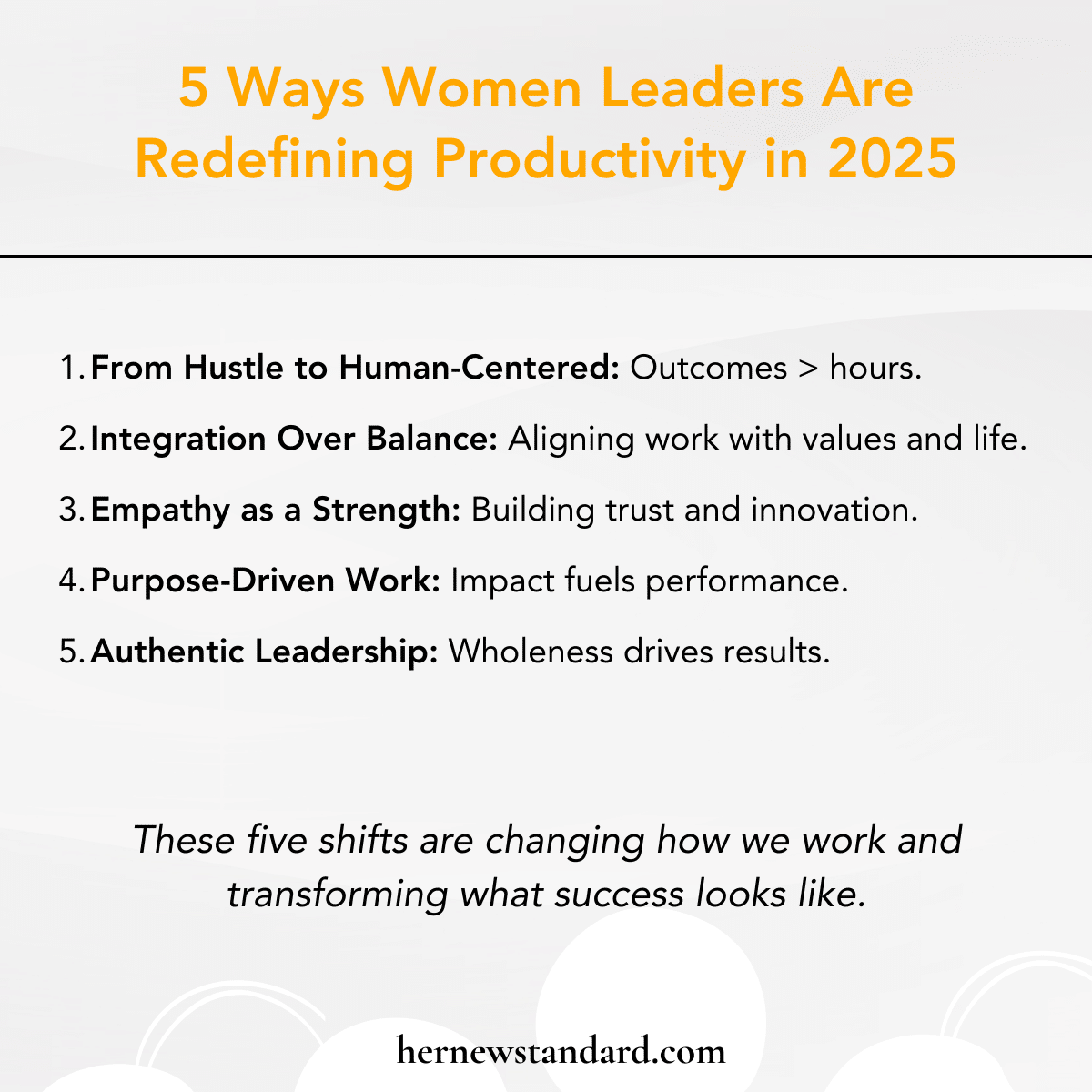 Infographic sharing how women leaders are redefining productivity in 2025